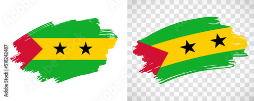 Artistic Sao Tome and Principe flag with isolated brush painted textured with transparent and solid background