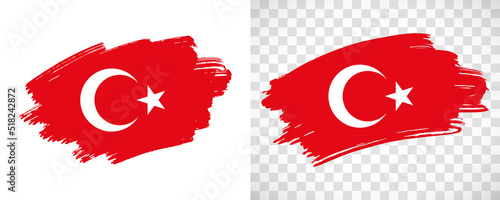 Artistic Turkey flag with isolated brush painted textured with transparent and solid background