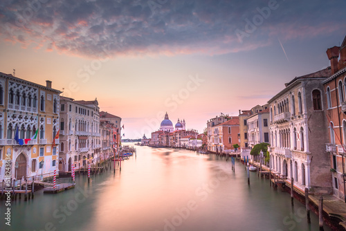 Grand Canal of Venice with blurred movement at sunrise  Italy