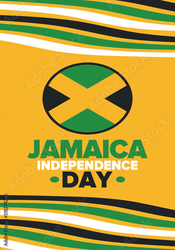 Jamaica Independence Day. Independence of Jamaica. Holiday, celebrated annual in August 6. Jamaica flag. Patriotic element. Poster, greeting card, banner and background. Vector illustration