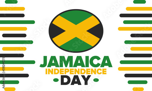 Jamaica Independence Day. Independence of Jamaica. Holiday, celebrated annual in August 6. Jamaica flag. Patriotic element. Poster, greeting card, banner and background. Vector illustration