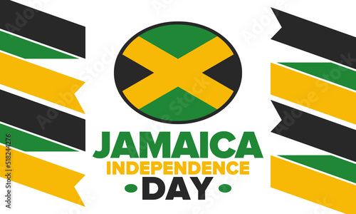 Jamaica Independence Day. Independence of Jamaica. Holiday, celebrated annual in August 6. Jamaica flag. Patriotic element. Poster, greeting card, banner and background. Vector illustration