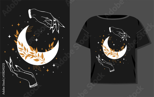 Beautiful crescent illustration shirt design. Vector illustration.