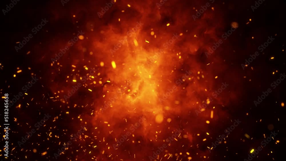 Seamless looping dark red dangerous fire flames with sparks animation background. Conceptual.