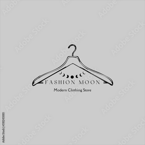 Creative fashion logo design. Vector sign with moon and hanger symbol.

