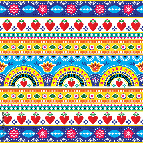 	
Indian and Pakistani truck art vector seamless pattern, traditioanl Jingle trucks inspired design with hearts anf flowers
