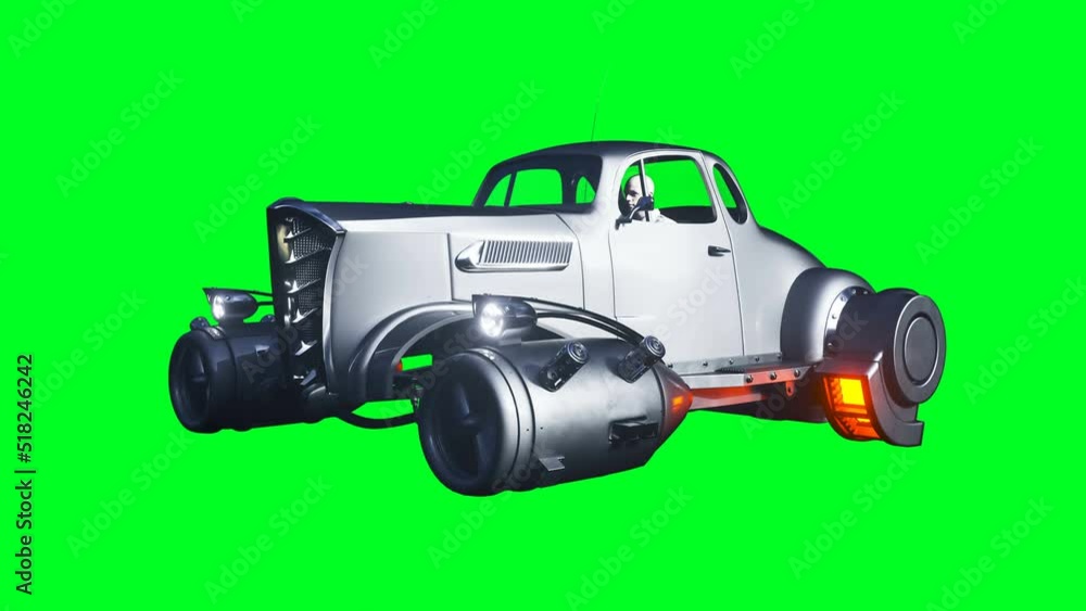 Futuristic flying car. Green screen isolate. Realistic 4k animation. Futuristic flying car. Green screen isolate. Realistic 4k animation.