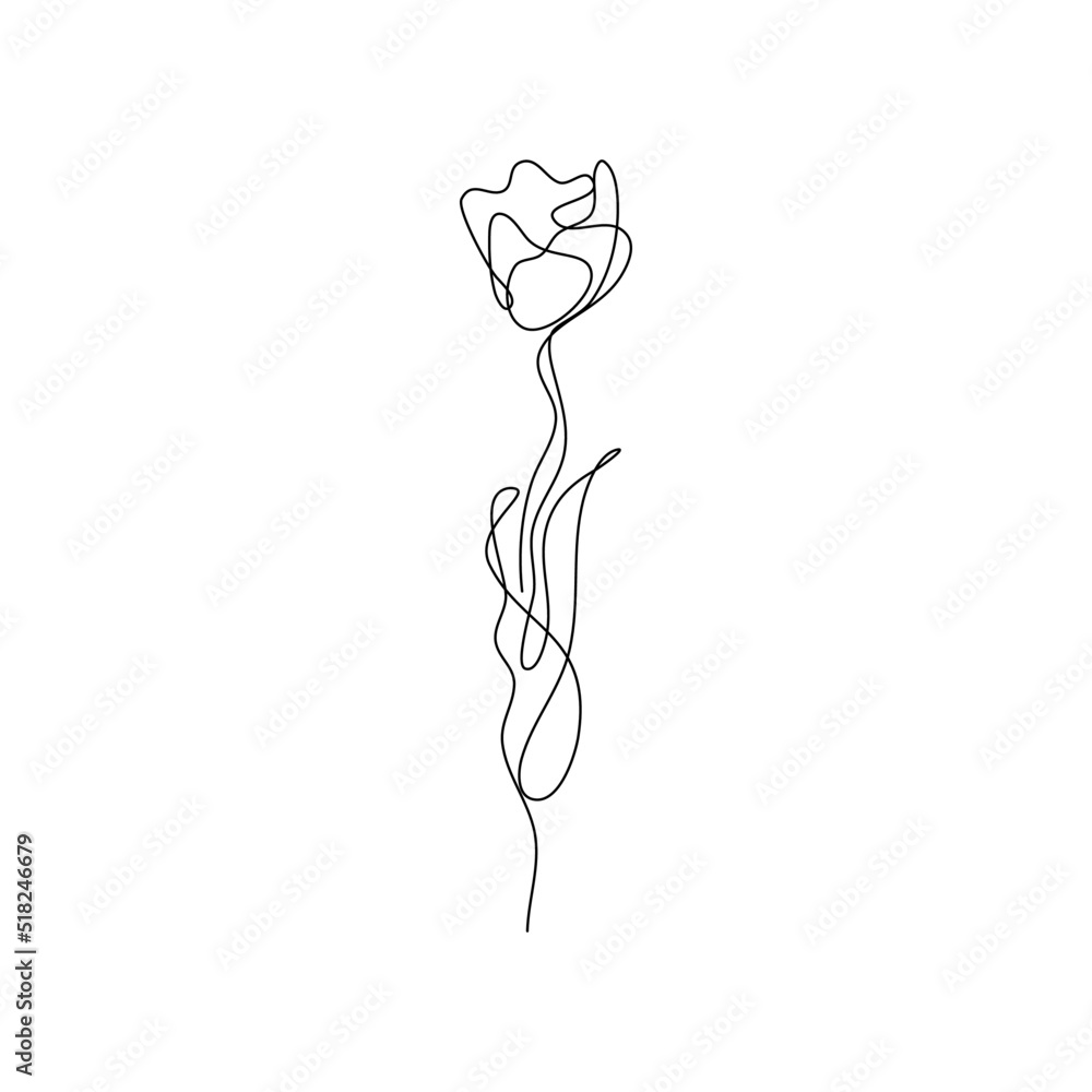 Fototapeta premium Abstract Flower Tulip continuous line drawing art singulart aesthetic simple Perfect for print, wall decor, phone case, shirt, sticker, pillow, acrylic, border, wallpaper, wedding