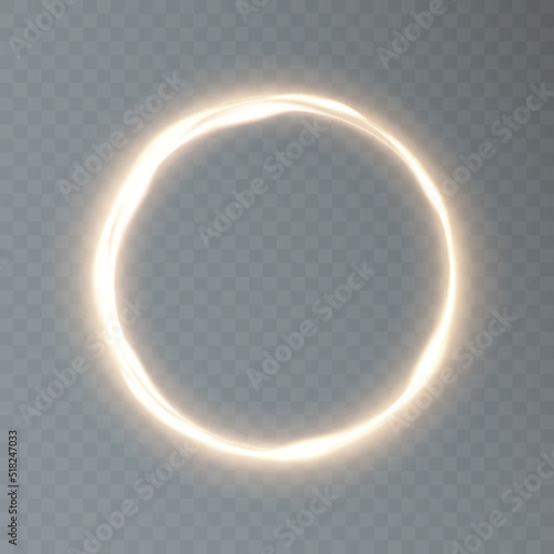Light gold circle. Round golden line light effect. Glowing golden circle. PNG. EPS vector 