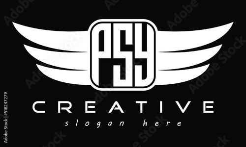 PSY three Letter wing minimalist creative concept icon eagle symbol professional logo design, Vector template