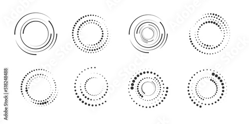 Set of halftone round dotted frames. Design element for frame, logo, web pages, prints, posters, template.