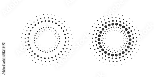 Set of halftone round dotted frames. Design element for frame, logo, web pages, prints, posters, template.