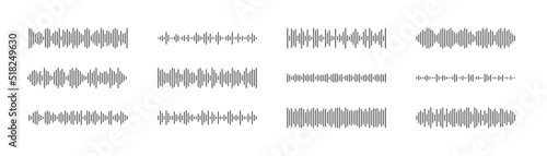 Podcast sound waves set. Waveform pattern for music player, podcast, voise message, music app. Audio wave icon. Equalizer template. Vector illustration isolated on white background. © Elena Pimukova