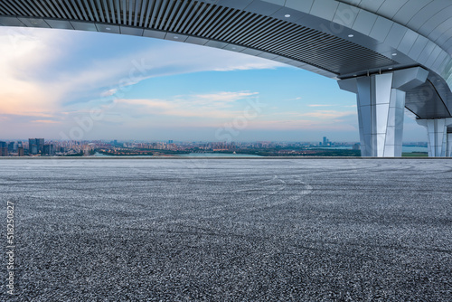 Photography Asphalt road ground and city skyline with bridge building in Suzhou, China