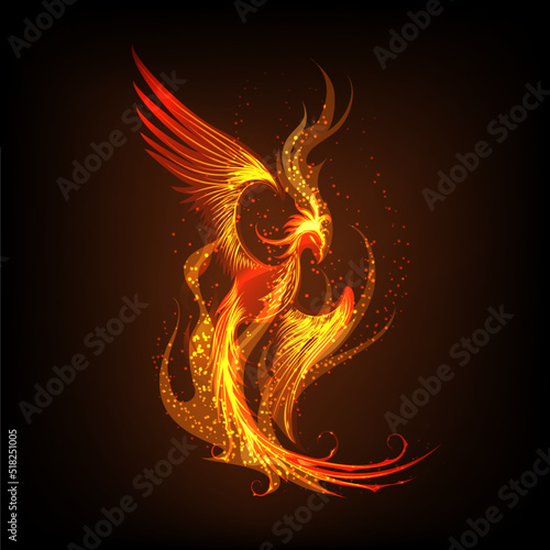 Phoenix Rising From the Ashes on Black Background