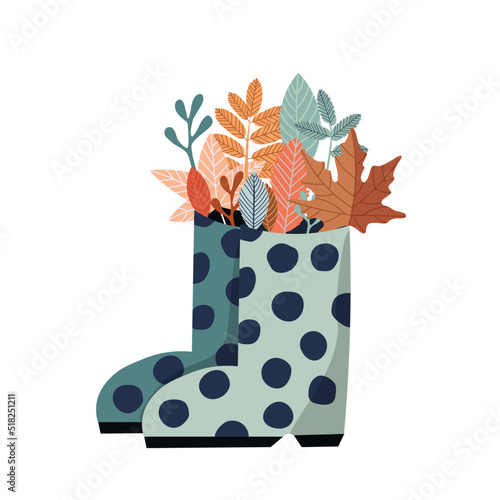 Autumn boots illustration with autumn leave inside