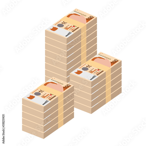 Singaporean Dollar Vector Illustration. Singapore, Brunei money set bundle banknotes. Paper money 100 SGD. Flat style. Isolated on white background. Simple minimal design.