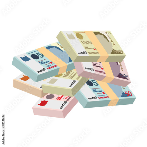 Singaporean Dollar Vector Illustration. Singapore, Brunei money set bundle banknotes. Paper money 10, 50, 100, 1000, 10000 SGD. Flat style. Isolated on white background. Simple minimal design.