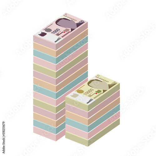 Singaporean Dollar Vector Illustration. Singapore, Brunei money set bundle banknotes. Paper money 10, 50, 100, 1000, 10000 SGD. Flat style. Isolated on white background. Simple minimal design.