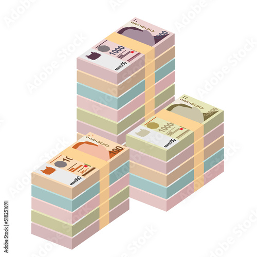 Singaporean Dollar Vector Illustration. Singapore, Brunei money set bundle banknotes. Paper money 10, 50, 100, 1000, 10000 SGD. Flat style. Isolated on white background. Simple minimal design.