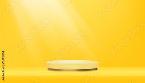 3d Studio with cylinder pedestal podium in yellow empty wall room with light and Shadow. Vector illustration Abstract 3d shape for Product display presentation. Minimal Studio room scene concept