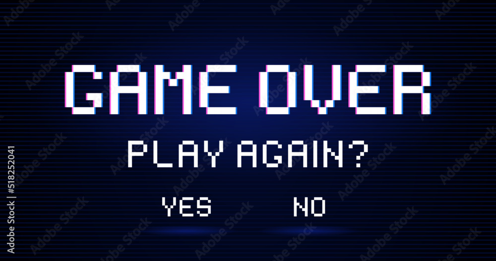 Game over. Inscription asking person play again with answer options yes