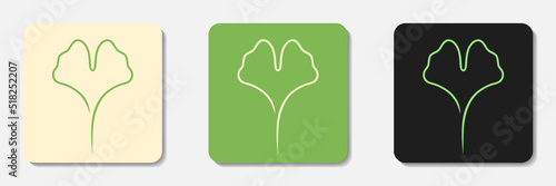 Ginkgo flat icons. Set of three variants in different colors. Best for web, print, logo creating and branding design.