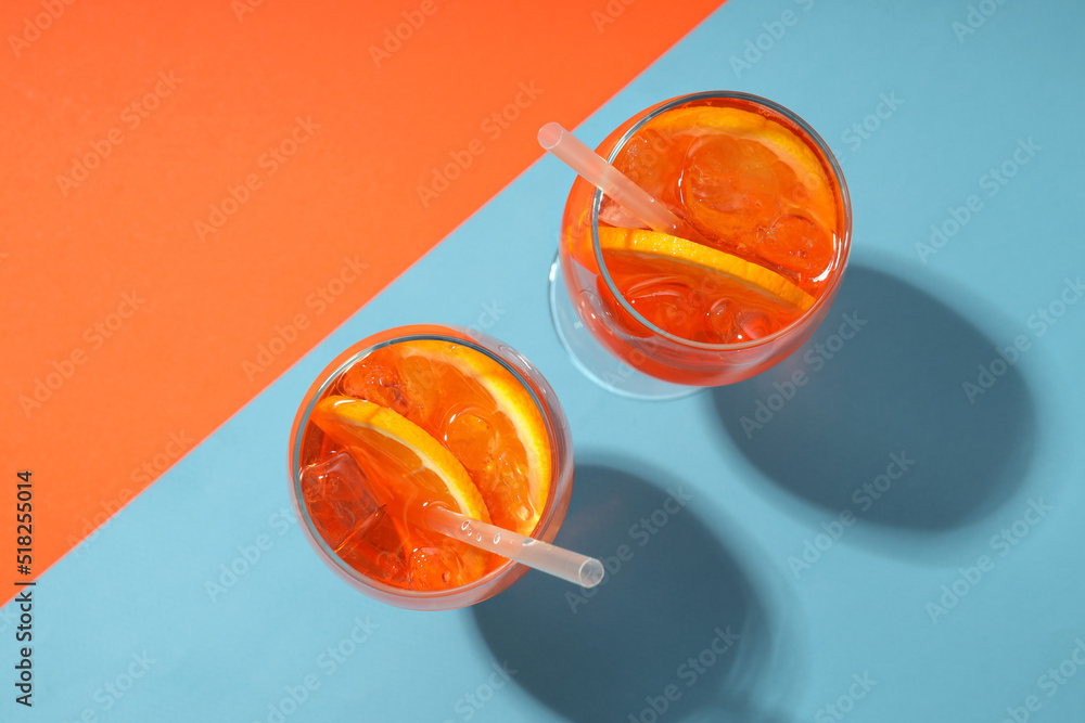 Concept of summer cocktail, Aperol Spritz, top view Stock-Foto | Adobe Stock