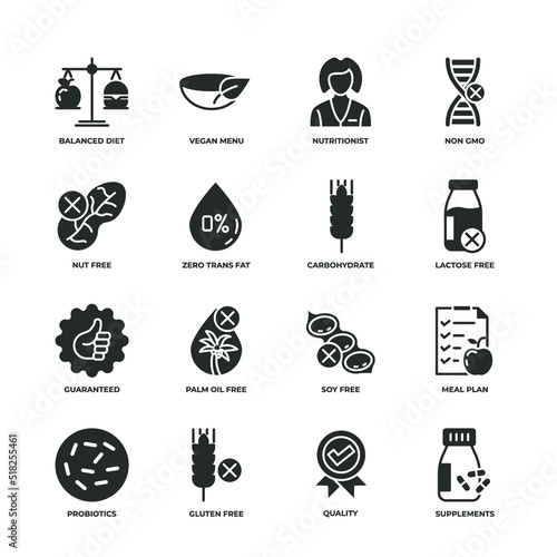 Healthy Food vector icons set, modern solid symbol collection, filled style pictogram pack. Signs, logo illustration.