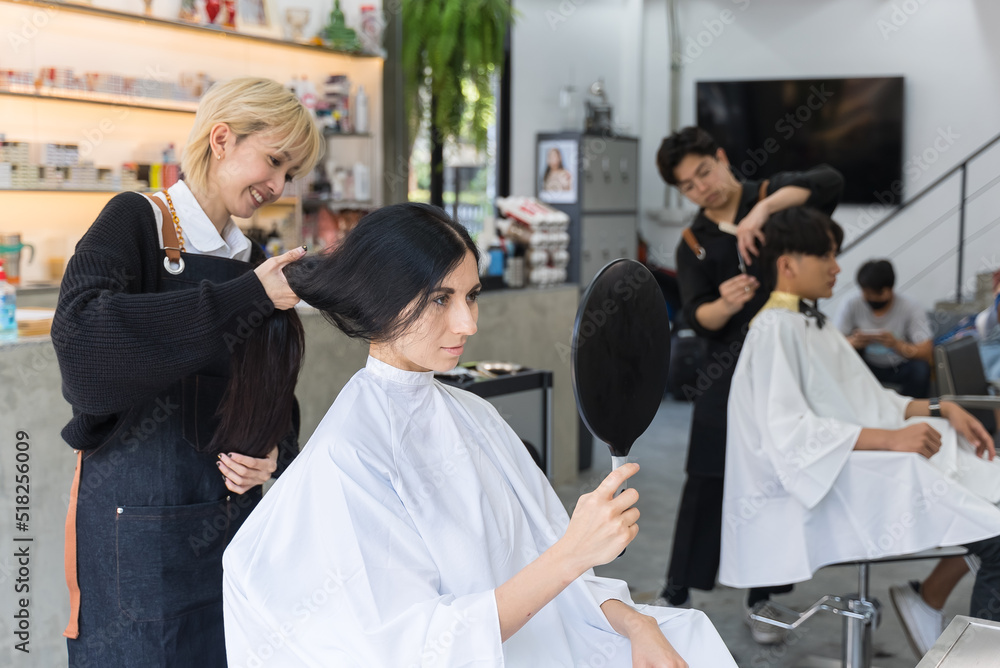 Asian hairdresser team give service beauty and treatment to customers