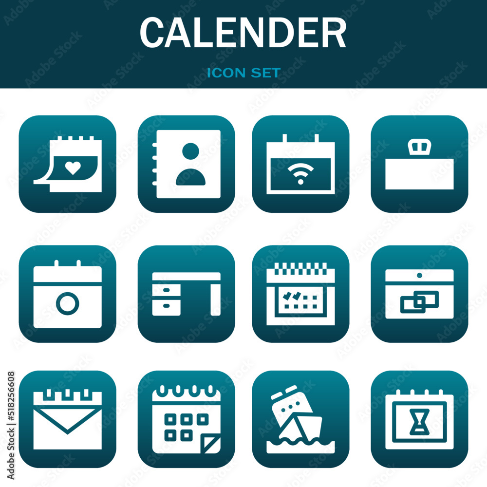 calender icon set. Vector illustrations related with Calendar, Agenda and Calendar
