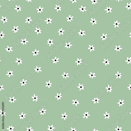Simple vintage pattern. small white flower. light green background. Fashionable print for textiles and wallpaper.