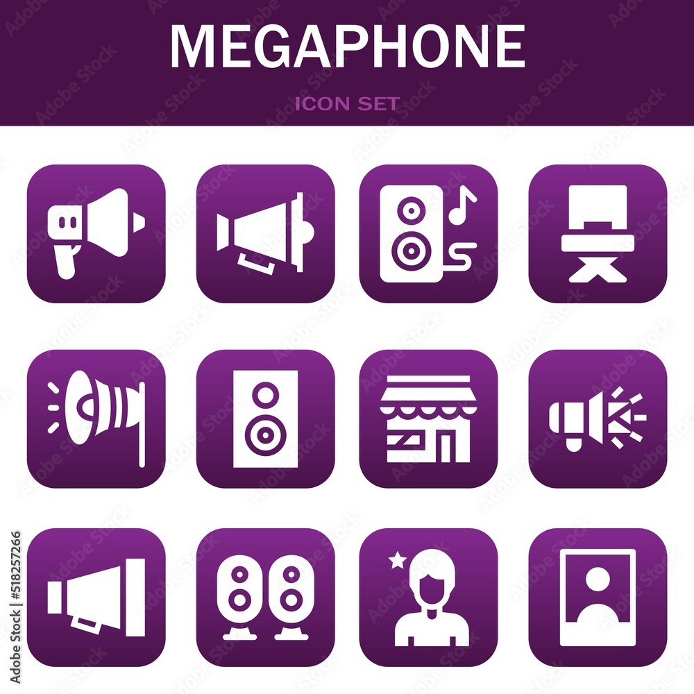 megaphone icon set. Vector illustrations related with Speaker, Speaker and Speakers megaphone icon set. Vector illustrations related with Speaker, Speaker and Speakers