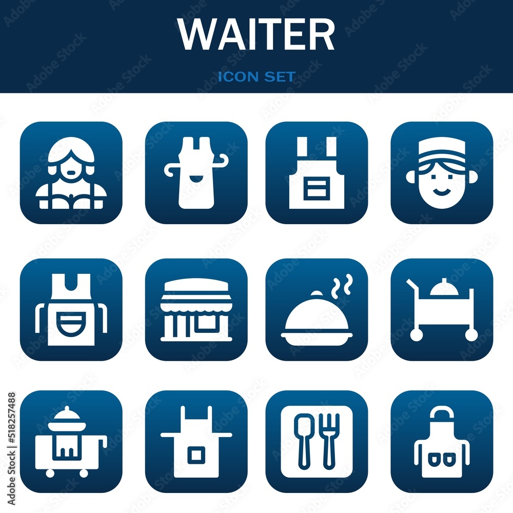 waiter icon set. Vector illustrations related with Waitress, Apron and Apron waiter icon set. Vector illustrations related with Waitress, Apron and Apron