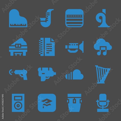song web icons. Piano and Saxophone, French horn and Music file symbol, vector signs
