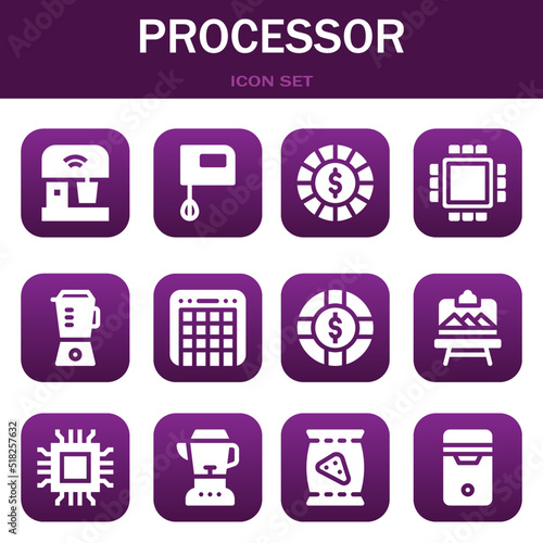 processor icon set. Vector illustrations related with Mixer, Mixer and Chip