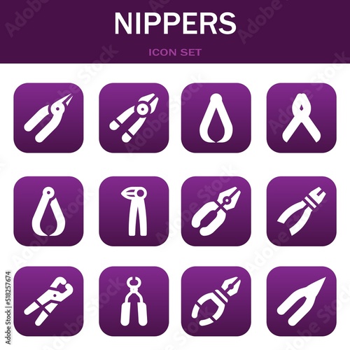 nippers icon set. Vector illustrations related with Pliers, Plier and Pliers