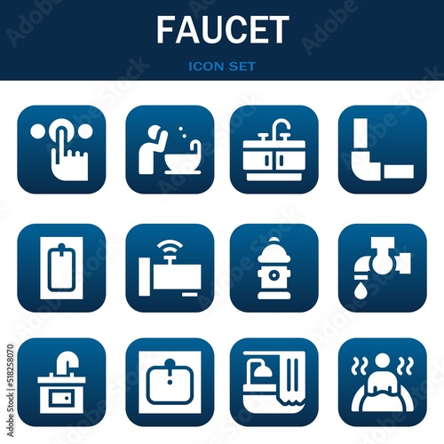 faucet icon set. Vector illustrations related with Tap, Basin and Bathroom