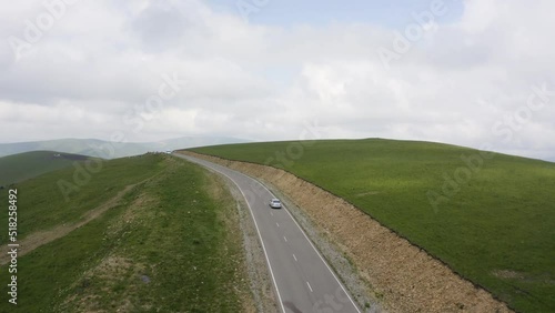 A wonderful mountain road with a serpentine in the North Caucasus from the Narzan Valley to Dzhily-Su, Russia.