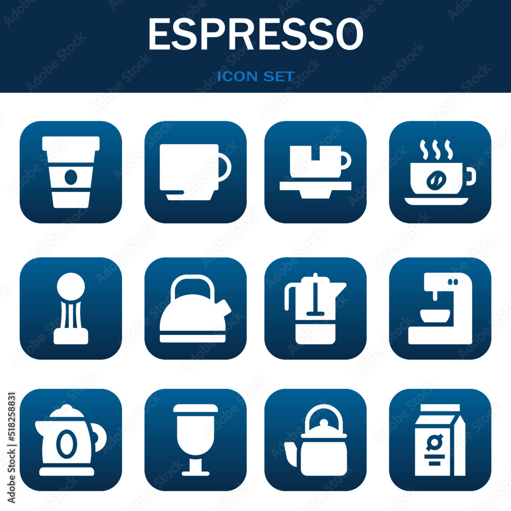 espresso icon set. Vector illustrations related with Coffee, Cup and Cup espresso icon set. Vector illustrations related with Coffee, Cup and Cup