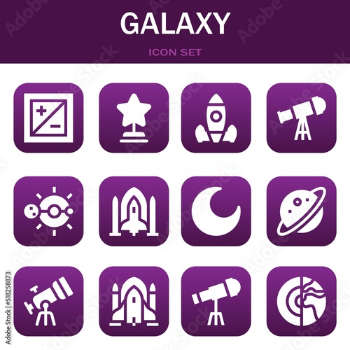 galaxy icon set. Vector illustrations related with Exposure  Star and Rocket launch