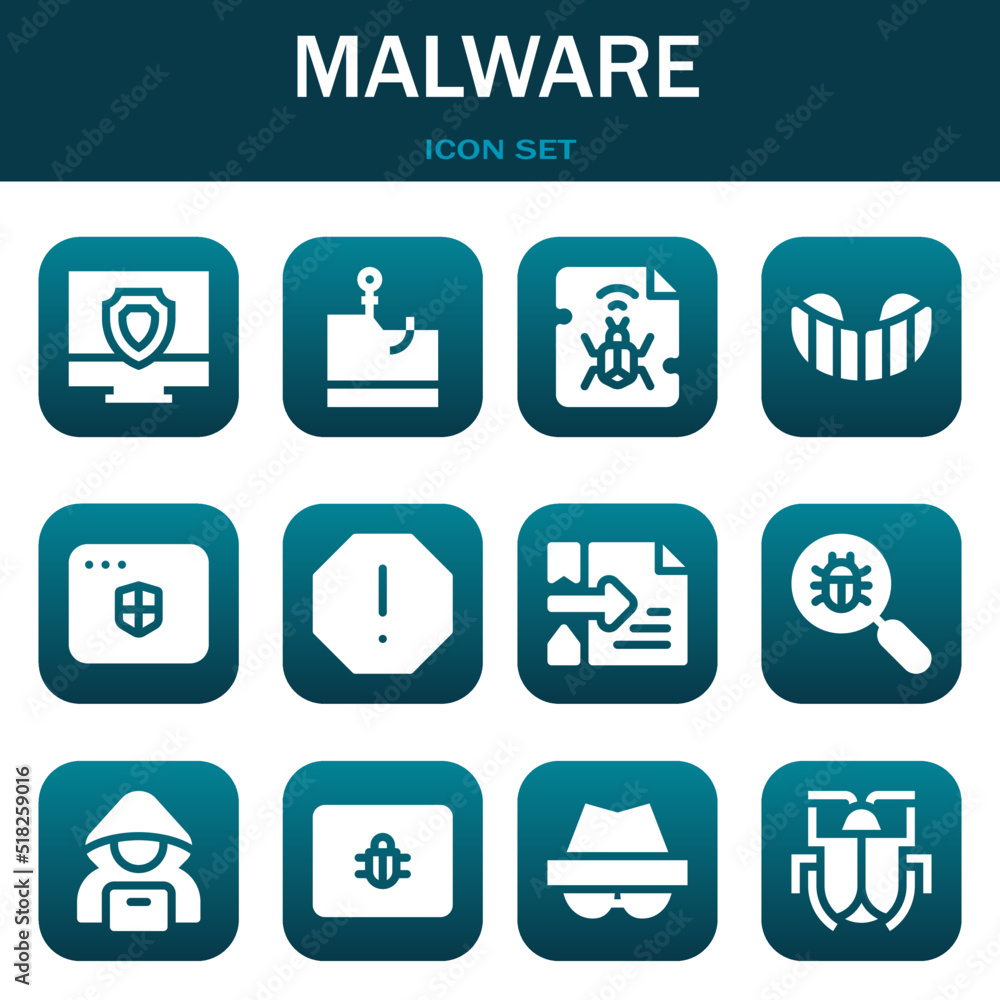 malware icon set. Vector illustrations related with Antivirus, Phishing and Malware malware icon set. Vector illustrations related with Antivirus, Phishing and Malware