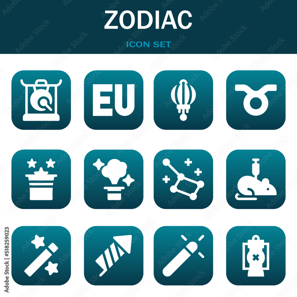 zodiac icon set. Vector illustrations related with Gong, Symbol and Lantern zodiac icon set. Vector illustrations related with Gong, Symbol and Lantern