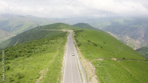 A wonderful mountain road with a serpentine in the North Caucasus from the Narzan Valley to Dzhily-Su, Russia.