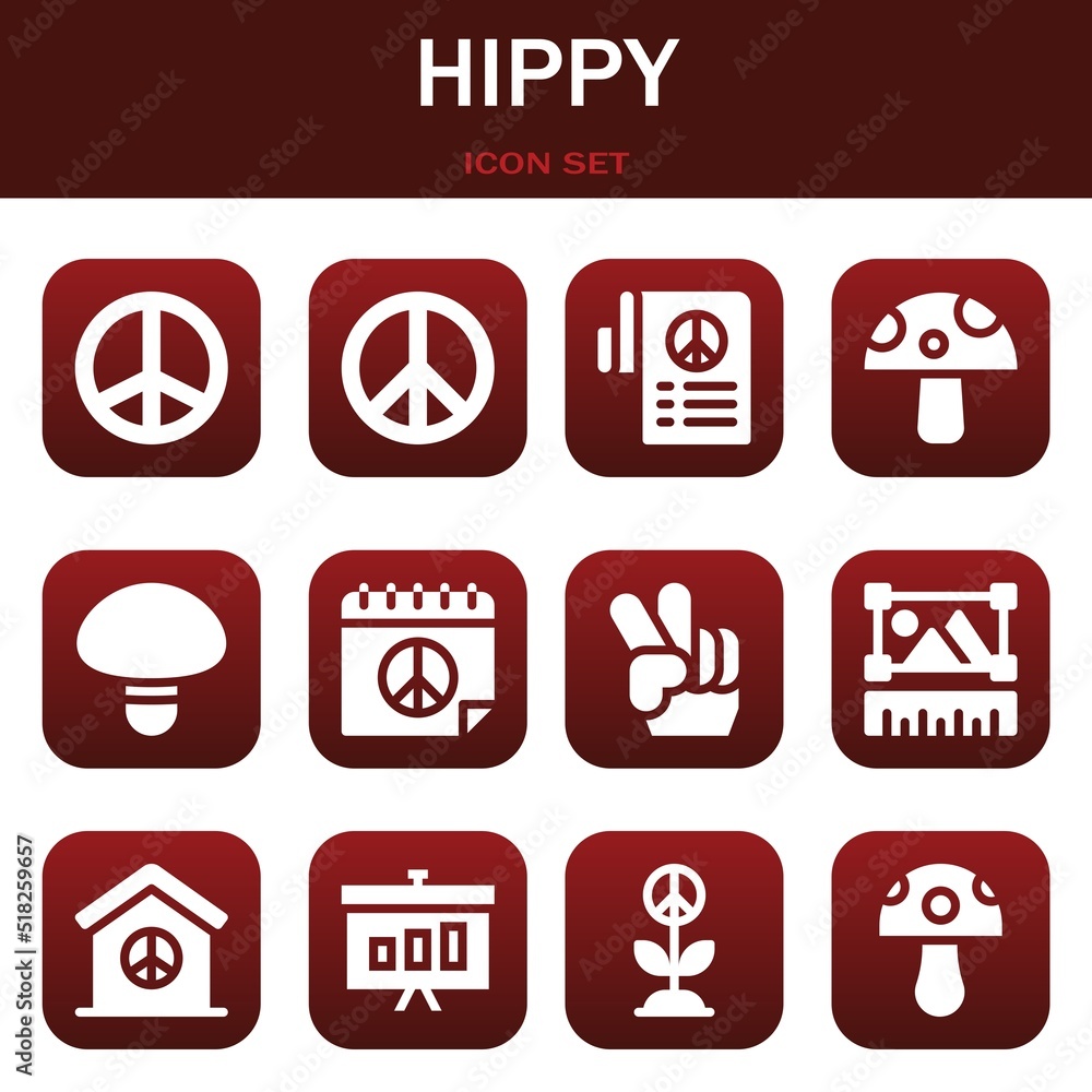 hippy icon set. Vector illustrations related with Peace, Peace and Peace