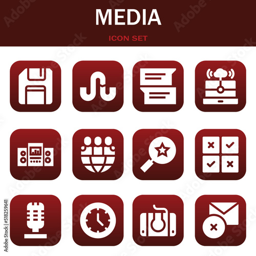 media icon set. Vector illustrations related with Floppy disk, Stumbleupon and Chat photo