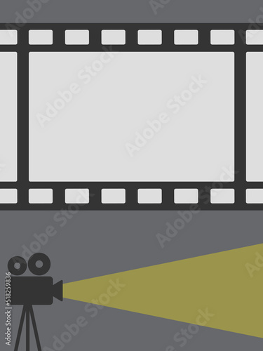 映写機とムービーフィルムの映像再生フレームイラスト