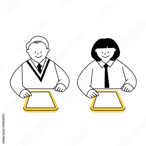 Vector illustration of high school students using iPad.