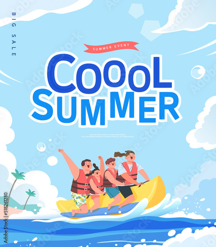 Summer Vacation Web Banner illustration. 