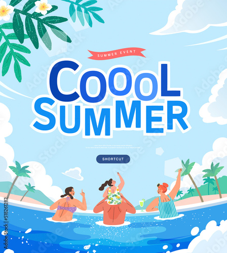 Summer Vacation Web Banner illustration.
